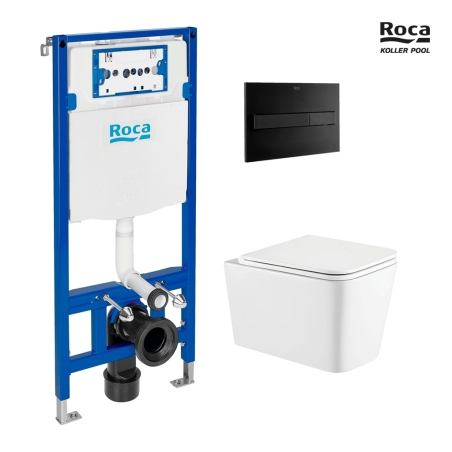 BASTIDOR ROCA DUPLO ONE PACK CISTERNA EMPOTRADA Y PULSADOR PL7 NEGRO MATE WC SUSPENDIDO TREND 49CM SIST.VORTEX DE KP