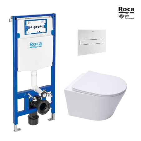 BASTIDOR ROCA DUPLO ONE PACK CISTERNA EMPOTRADA Y PULSADOR PL7 BLANCO MAT CON INODORO SUSPENDIDO RIM INFINITIO BLANCO MAT 48CM