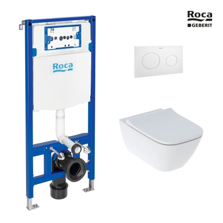 BASTIDOR ROCA DUPLO ONE PACK CISTERNA EMPOTRADA Y PULSADOR PL10 BLANCO MATE CON INODORO SUSPENDIDO SMYLE SQUARE DE GEBERIT