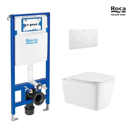 BASTIDOR ROCA DUPLO ONE PACK CISTERNA EMPOTRADA Y PULSADOR PL10 BL MATE CON INODORO SUSPENDIDO TREND Bl Br CON SISTEMA VORTEX KP