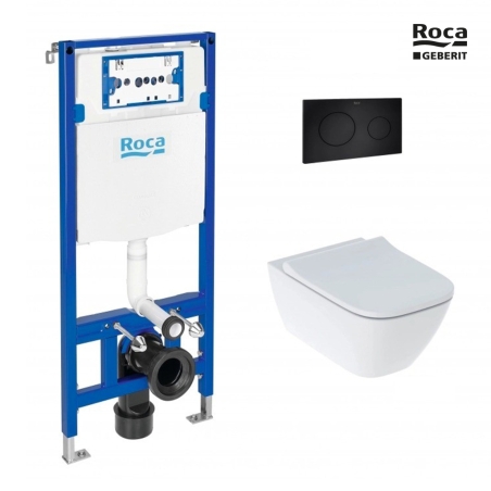 BASTIDOR ROCA DUPLO ONE PACK CISTERNA EMPOTRADA Y PULSADOR PL10 NEGRO MATE CON INODORO SUSPENDIDO SMYLE SQUARE DE GEBERIT