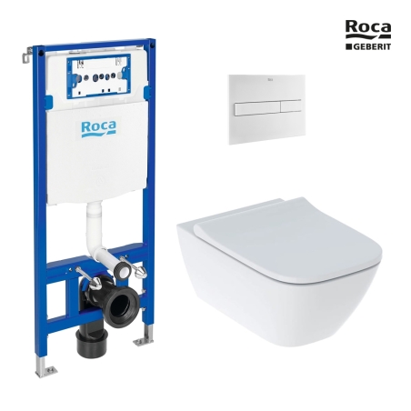 BASTIDOR ROCA DUPLO ONE PACK CISTERNA EMPOTRADA Y PULSADOR PL7 BLANCO MATE CON INODORO SUSPENDIDO SMYLE SQUARE DE GEBERIT