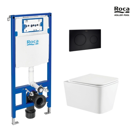 BASTIDOR ROCA DUPLO ONE PACK CISTERNA EMPOTRADA Y PULSADOR PL10 NEGRO MAT INODORO SUSPENDIDO TREND Bl Br CON SISTEMA VORTEX KP