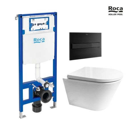 BASTIDOR ROCA DUPLO PACK CISTERNA EMPOTRADA Y PULSADOR PL7 DUAL NEGRO CON INODORO SUSPENDIDO TORNADO 3.0 Orion Bl Koller Pool