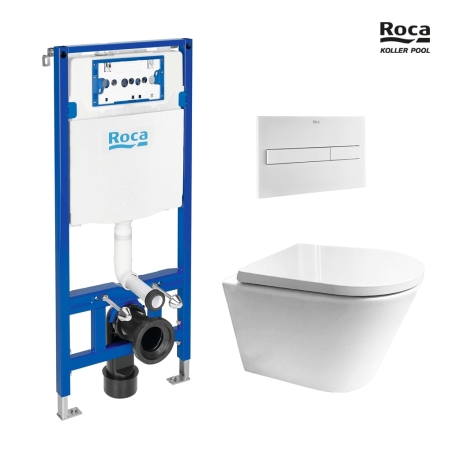 BASTIDOR ROCA DUPLO PACK CISTERNA EMPOTRADA Y PULSADOR PL7 BLANCO MATE CON WC TORNADO 3.0 ORION TAPA ENVOLVENTE BL BR