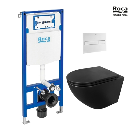 BASTIDOR ROCA DUPLO PACK CISTERNA EMPOTRADA Y PULSADOR PL7 BLANCO MATE CON WC SUSPENDIDO KP ROUND SMART Negro Mat Tornado 3.0