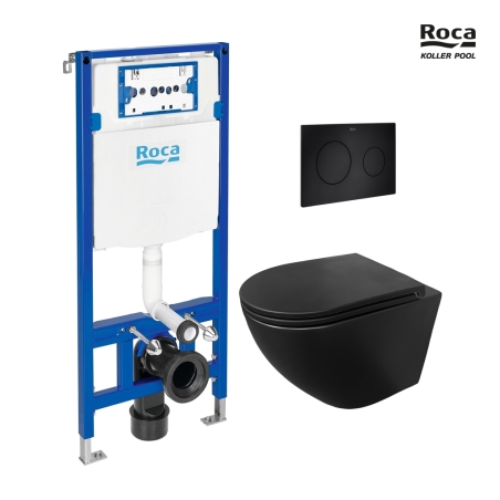 BASTIDOR ROCA DUPLO PACK CISTERNA EMPOTRADA Y PULSADOR PL10 DUAL NEG MAT CON WC SUSPENDIDO KP ROUND SMART Negro Mat Tornado 3.0