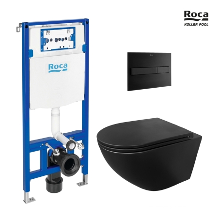 BASTIDOR ROCA DUPLO PACK CISTERNA EMPOTRADA Y PULSADOR PL7 DUAL NEG MAT CON WC SUSPENDIDO KP ROUND SMART Negro Mat Tornado 3.0