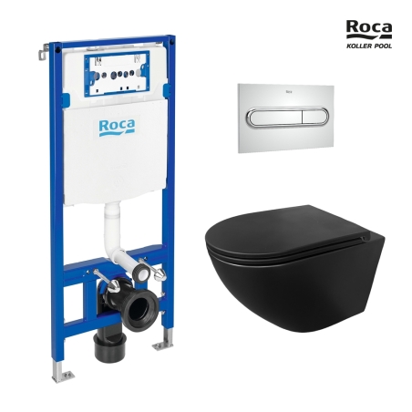 BASTIDOR ROCA DUPLO PACK CISTERNA EMPOTRADA Y PULSADOR PL1 CROMO BRILLO CON WC SUSPENDIDO KP ROUND SMART Negro Tornado 3.0