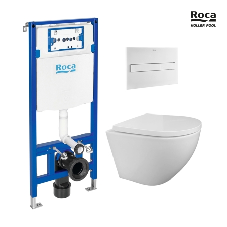 BASTIDOR ROCA DUPLO PACK CISTERNA EMPOTRADA Y PULSADOR PL7 BLANCO MATE CON WC SUSPENDIDO KP ROUND SMART Blanco Tornado 3.0