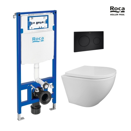 BASTIDOR ROCA DUPLO PACK CISTERNA EMPOTRADA Y PULSADOR PL10 DUAL NEGRO CON WC SUSPENDIDO KP ROUND SMART Blanco Tornado 3.0