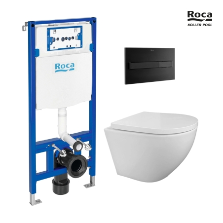 BASTIDOR ROCA DUPLO PACK CISTERNA EMPOTRADA Y PULSADOR PL7 DUAL NEGRO CON WC SUSPENDIDO KP ROUND SMART Blanco Tornado 3.0