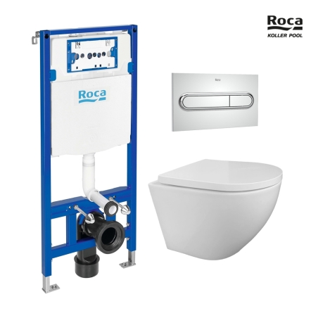 BASTIDOR ROCA DUPLO PACK CISTERNA EMPOTRADA Y PULSADOR PL1 CROMO BRILLO CON WC SUSPENDIDO KP ROUND SMART Blanco Tornado 3.0