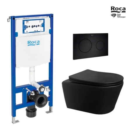 BASTIDOR ROCA DUPLO PACK CISTERNA EMPOTRADA Y PULSADOR PL10 NEGRO MATE CON INODORO SUSPENDIDO Rim-ex Brevis Neg Mat de SAT