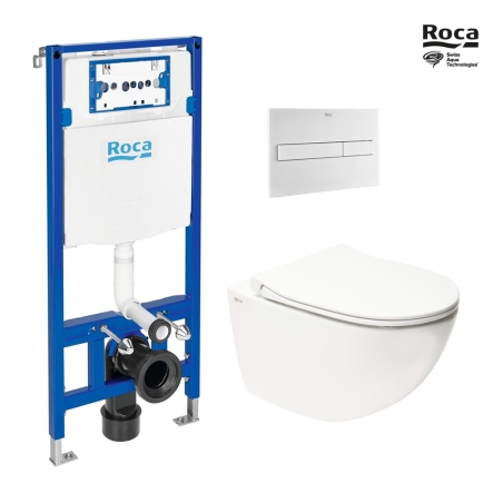 BASTIDOR ROCA DUPLO ONE PACK CISTERNA EMPOTRADA Y PULSADOR PL7 BLANCO MAT CON INODORO SUSPENDIDO RIM-EX INFINITIO BLANCO 54CM