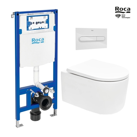 BASTIDOR ROCA DUPLO CON CISTERNA EMPOTRADA, PULSADOR BLANCO BRILLO, INODORO SUSPENDIDO TORNADO 72 SISTEMA VORTEX BLANCO DE SAT
