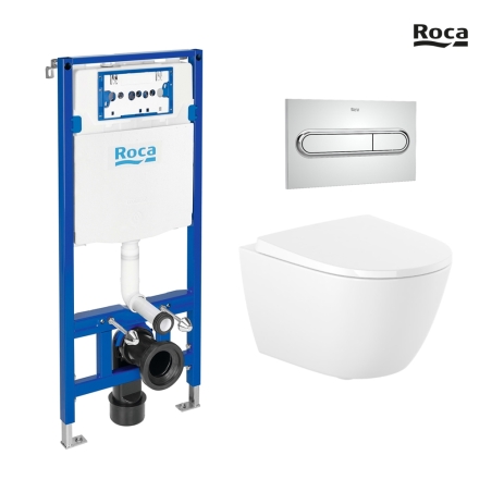 BASTIDOR ROCA DUPLO ONE PACK CISTERNA EMPOTRADA Y PULSADOR PL1 CROMO BR CON INODORO SUSPENDIDO BL BR RIM-EX ROCA ONA