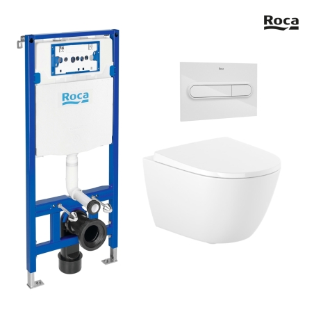 BASTIDOR ROCA DUPLO ONE PACK CISTERNA EMPOTRADA Y PULSADOR PL1 BLANCO BRILLO CON INODORO SUSPENDIDO RIM-EX ROCA ONA