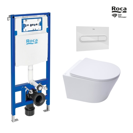 BASTIDOR ROCA DUPLO ONE PACK CISTERNA EMPOTRADA Y PULSADOR PL1 BLANCO BR CON INODORO SUSPENDIDO RIM-EX INFINITIO BLANCO MAT 48CM