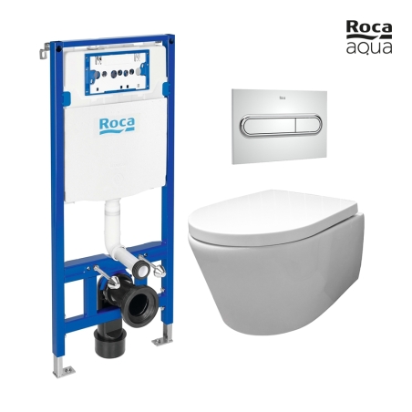BASTIDOR ROCA DUPLO CISTERNA EMPOTRADA Y PULSADOR PL1 DUAL CROMO BR CON INODORO SUSPENDIDO Rim-ex Avangard blanco br AQUA