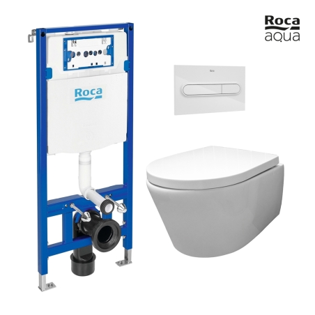 BASTIDOR ROCA DUPLO CISTERNA EMPOTRADA Y PULSADOR PL1 DUAL BLANCO BR CON INODORO SUSPENDIDO Rim-ex Avangard blanco br AQUA