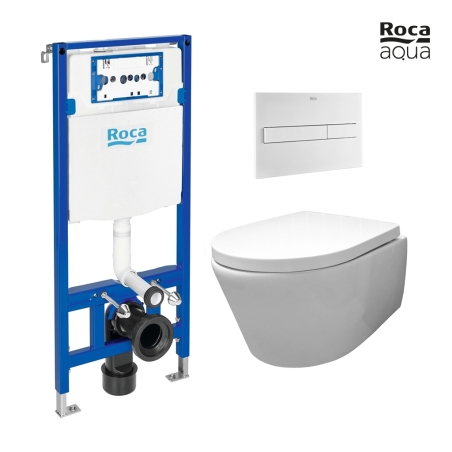 BASTIDOR ROCA DUPLO CISTERNA EMPOTRADA Y PULSADOR PL7 BLANCO MATE CON INODORO SUSPENDIDO Rim-ex Avangard blanco br AQUA