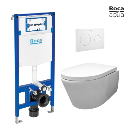 BASTIDOR ROCA DUPLO CISTERNA EMPOTRADA Y PULSADOR PL10 BLANCO MATE CON INODORO SUSPENDIDO Rim-ex Avangard blanco br AQUA