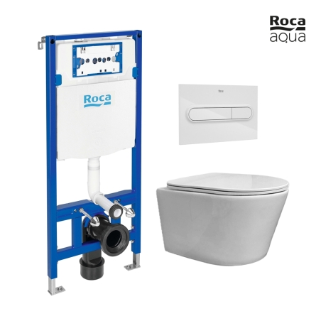 BASTIDOR ROCA DUPLO PACK CISTERNA EMPOTRADA Y PULSADOR PL1 DUAL BLANCO BR CON INODORO SUSPENDIDO RIMLESS OASIS BLANCO BR 48CM