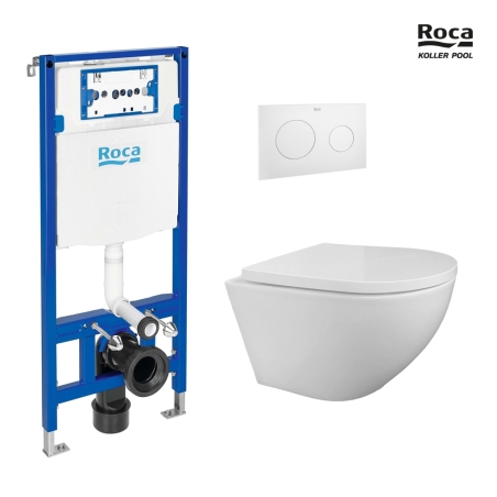 BASTIDOR ROCA DUPLO PACK CISTERNA EMPOTRADA Y PULSADOR PL10 BL MAT CON WC SUSPENDIDO ROUND SMART TORNADO BL TAPA ENVOLVENTE KP