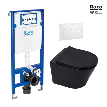BASTIDOR ROCA DUPLO PACK CISTERNA EMPOTRADA Y PULSADOR PL10 BL MAT CON WC SUSPENDIDO RIM-EX INFINITIO NEGRO MAT 48cm DE SAT