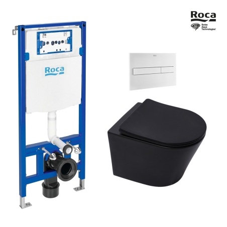 BASTIDOR ROCA DUPLO PACK CISTERNA EMPOTRADA Y PULSADOR PL7 BL MAT CON WC SUSPENDIDO RIM-EX INFINITIO NEGRO MAT 48cm DE SAT