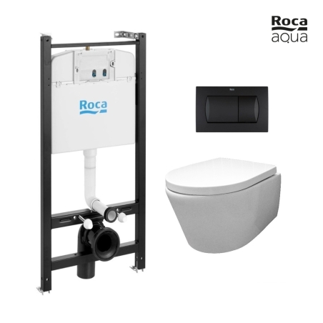 BASTIDOR ROCA ACTIVE PACK CISTERNA EMPOTRADA Y PULSADOR NEGRO MATE CON INODORO SUSPENDIDO Rim-ex Avangard blanco br AQUA