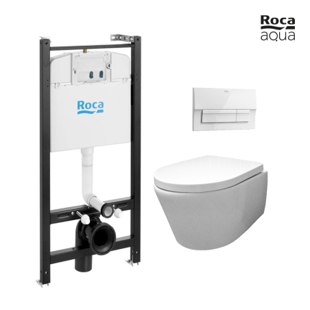 BASTIDOR ROCA ACTIVE PACK CISTERNA EMPOTRADA Y PULSADOR BLANCO BR NEW CON INODORO SUSPENDIDO Rim-ex Avangard blanco br AQUA