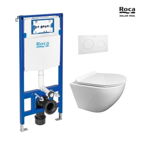 BASTIDOR ROCA DUPLO ONE PACK CISTERNA EMPOTRADA Y PULSADOR PL10 BL MAT CON WC SUSPENDIDO BL BR ROUND SMART TORNADO 3.0 TAPA FINA