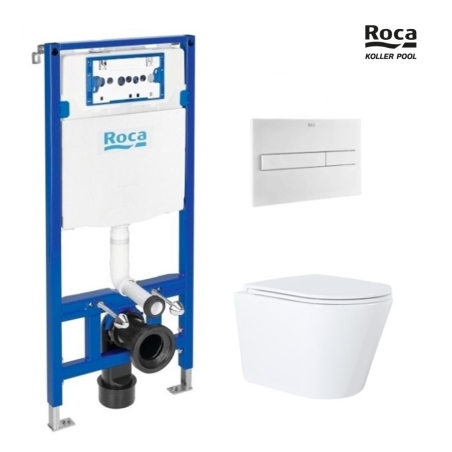 BASTIDOR ROCA DUPLO CON CISTERNA EMPOTRADA Y PULSADOR PL7 BLANCO MATE y WC susp. Orion bl br Tapa Fina 51,5 cm VORTEX KP