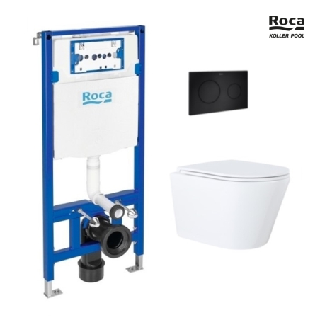 BASTIDOR ROCA DUPLO CON CISTERNA EMPOTRADA Y PULSADOR PL10 NEG MAT y WC susp. Orion bl br Tapa fina 51,5 cm VORTEX KP