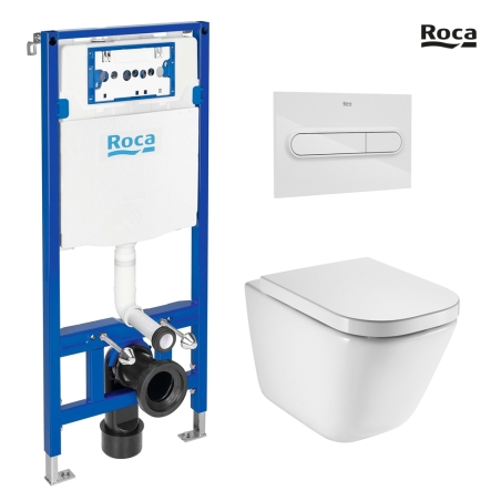 BASTIDOR ROCA DUPLO PACK CISTERNA EMPOTRADA Y PULSADOR PL1 BL BR CON INODORO SUSPENDIDO ROCA THE GAP CON SISTEMA RIMLESS