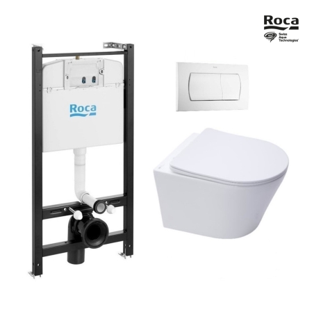 Bastidor Roca pack cisterna empotrada y pulsador blanco brillo con inodoro suspendido Rim-ex Infinitio Blanco 48 cm de SAT