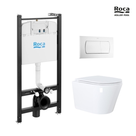 BASTIDOR ROCA ACTIVE CON CISTERNA EMPOTRADA Y PULSADOR BLANCO BRILLO CON INODORO SUSPENDIDO ORION TORNADO 3.0 DE KOLLER POOL