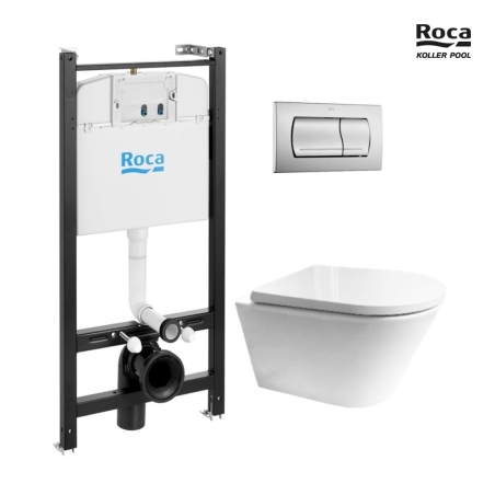 BASTIDOR ROCA ACTIVE PACK CISTERNA EMPOTRADA Y PULSADOR CROMO MAT CON INODORO SUSPENDIDO Tornado 3.0 Orion Tapa Envolvente de KP