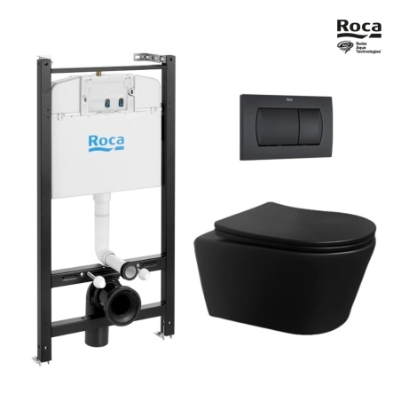 BASTIDOR ROCA ACTIVE PACK CISTERNA EMPOTRADA Y PULSADOR NEGRO MATE CON INODORO SUSPENDIDO Rim-ex Brevis Negro de SAT