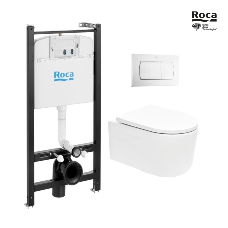 BASTIDOR ROCA ACTIVE CON CISTERNA EMPOTRADA, PULSADOR BLANCO BRILLO, INODORO SUSPENDIDO TORNADO 72 SISTEMA VORTEX BLANCO DE SAT