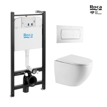 BASTIDOR ROCA ACTIVE CON CISTERNA EMPOTRADA, PULSADOR BLANCO BRILLO, INODORO SUSPENDIDO TORNADO 67 SISTEMA VORTEX BLANCO DE SAT
