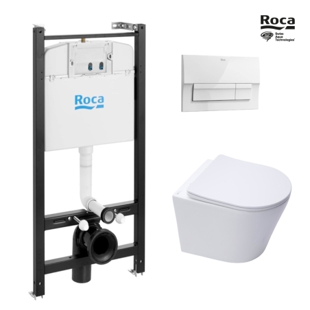 Bastidor Roca Active pack cisterna empotrada y pulsador blanco New con inodoro suspendido Rim-ex Infinitio Blanco 48 cm de SAT