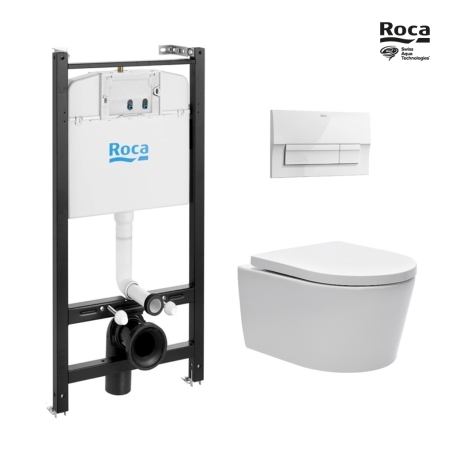 Bastidor Roca Active pack cisterna empotrada y pulsador blanco br New con inodoro suspendido Brevis Rim-Ex Blanco br 48cm de SAT