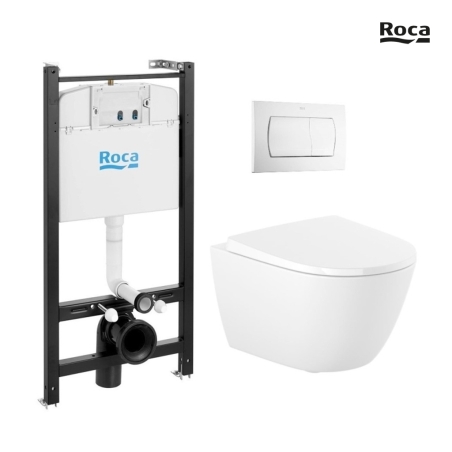 Bastidor ROCA Active pack cisterna empotrada y pulsador PVC blanco brillo con inodoro suspendido Rimless ROCA ONA blanco