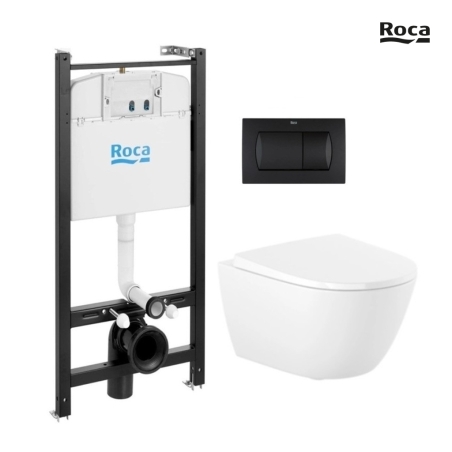 BASTIDOR ROCA ACTIVE PACK CISTERNA EMPOTRADA Y PULSADOR NEGRO MATE CON INODORO SUSPENDIDO ROCA ONA asiento Soft Close