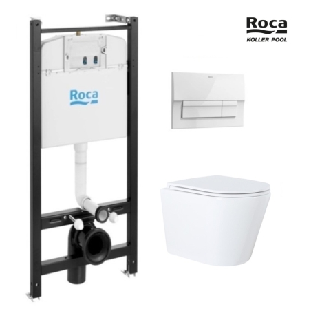 BASTIDOR ROCA ACTIVE CON CISTERNA EMPOTRADA Y PULSADOR BLANCO BRILLO NEW y WC susp. Orion blanco Tapa Fina 51,5 cm VORTEX KP