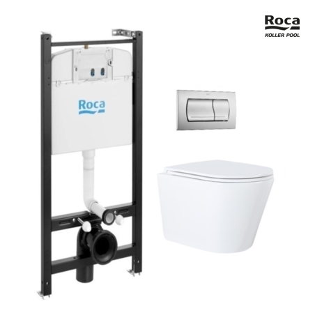 BASTIDOR ROCA ACTIVE CON CISTERNA EMPOTRADA Y PULSADOR PVC cromo mate y WC susp. Orion blanco Tapa fina 51,5 cm VORTEX KP