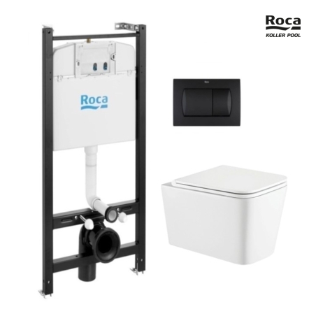 BASTIDOR ROCA ACTIVE CON CISTERNA EMPOTRADA Y PULSADOR NEGRO MATE y WC suspendido TREND 49CM VORTEX DE KP